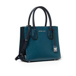 Michael Kors Medium Size Luxe Teal Admiral Mercer Messenger Bag